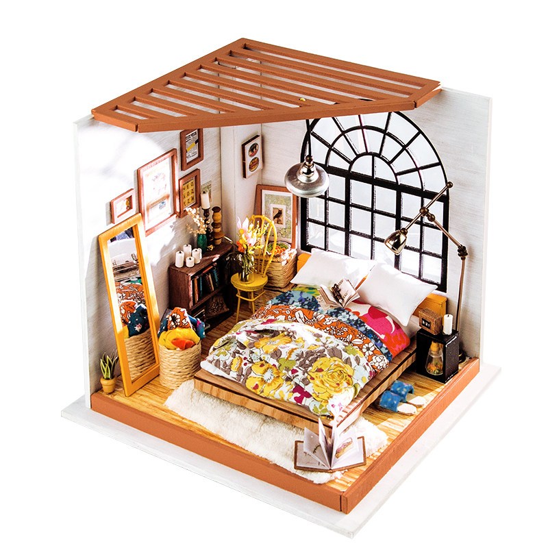 若态3d立体拼图拼装建筑模型手工diy小屋生日创意木质花房甜梦卧室