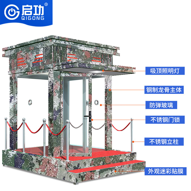 启功迷彩防弹岗亭站岗保卫亭可移动执勤室成品岗亭高清大图