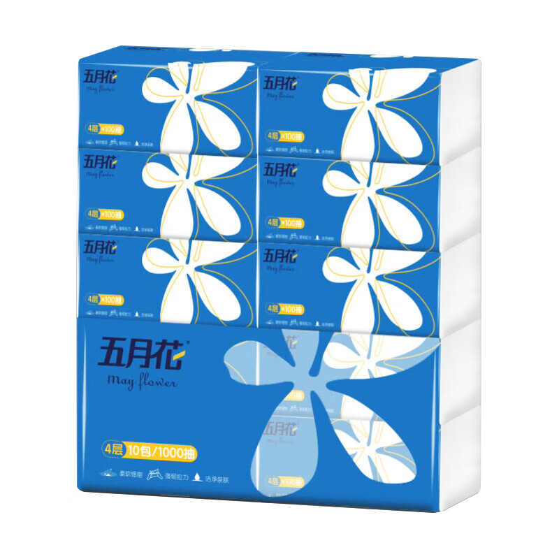 五月花(May Flower)抽纸 4层100抽*10包软抽 柔软亲肤加厚强韧面巾纸巾高清大图