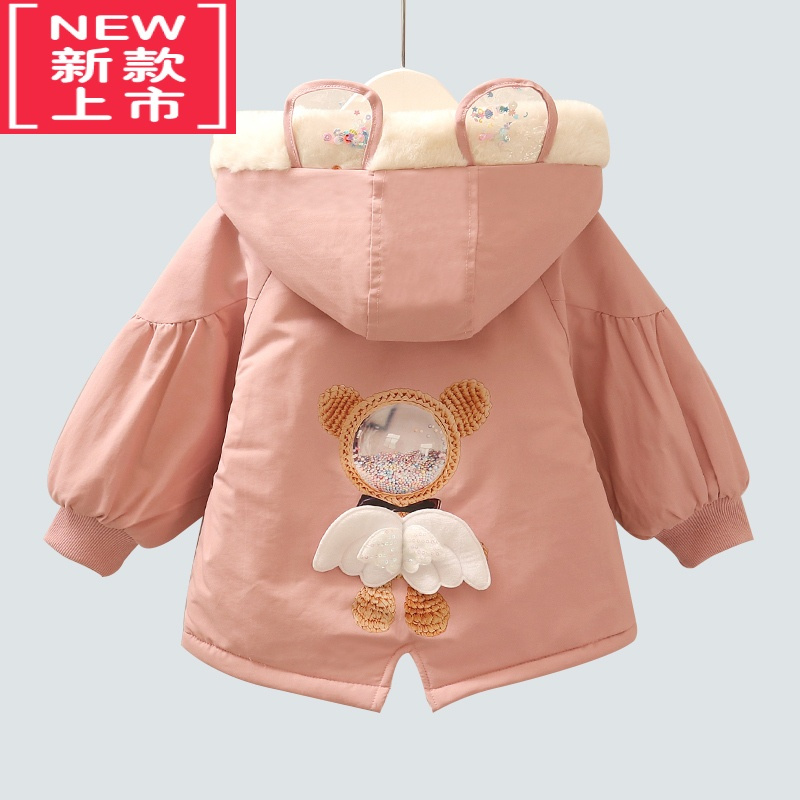 可莉允女童棉服冬装2022新款儿童加绒洋气翅膀冬季派克服女宝宝风衣外套
