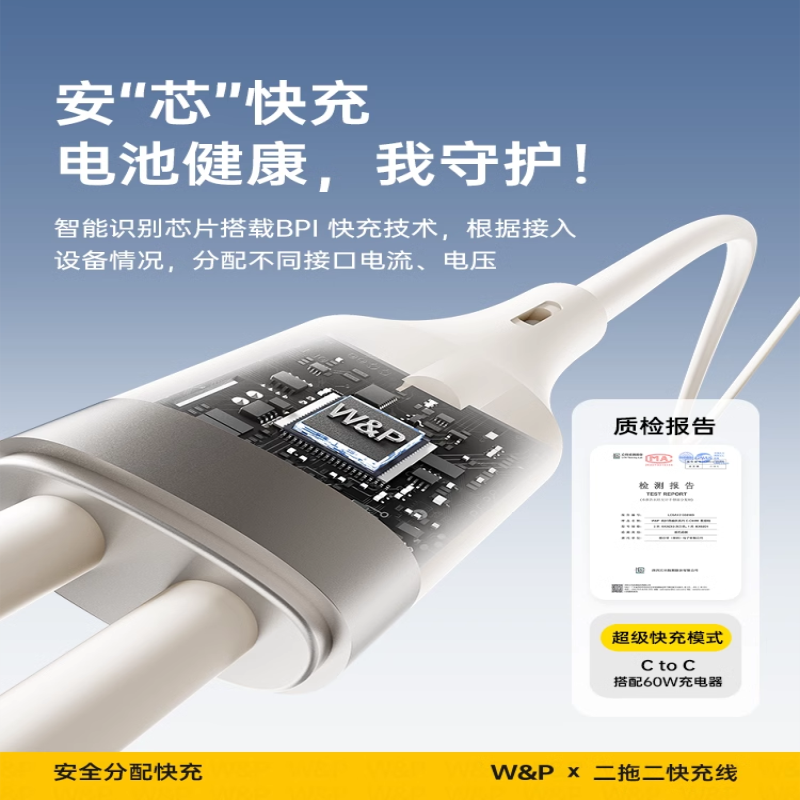 W&P1.5米W&P线材类二拖二 60W硅胶数据线 1.5米 BXGT01 1.5米高清大图