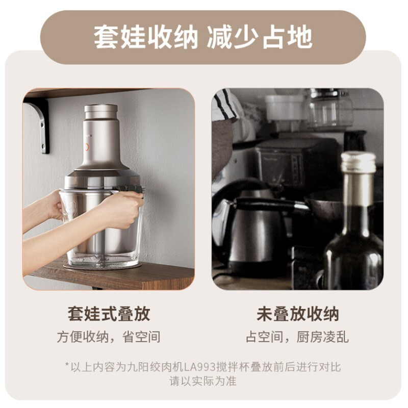 九阳(Joyoung)[太空系列]双杯和面绞肉机 家用电动多功能料理机搅拌辅食机切菜绞馅不锈钢碎肉S35-LA993