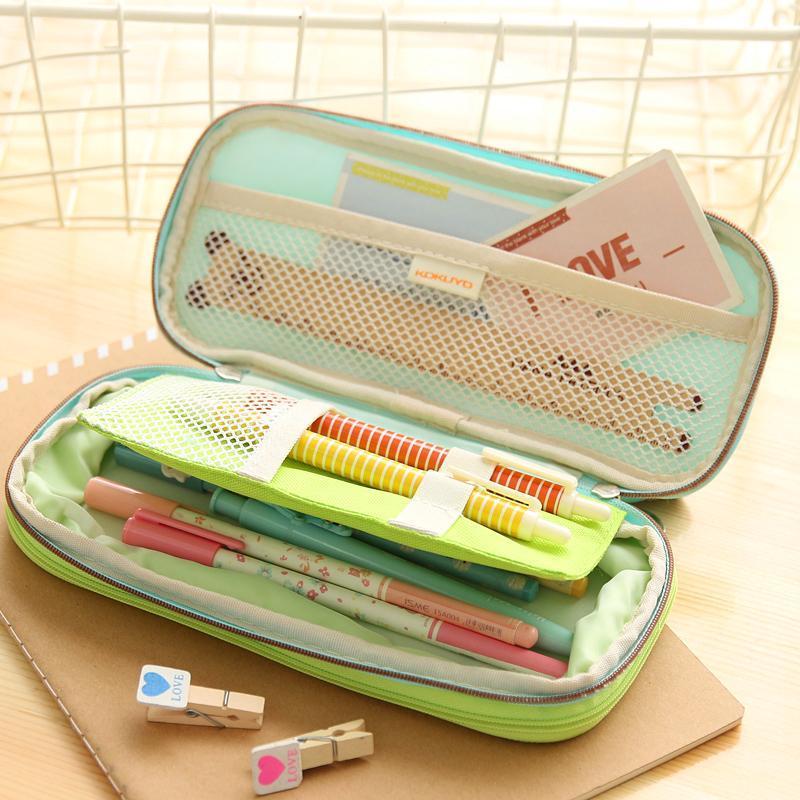 日本kokuyo国誉笔袋双拉链大容量文具包多功能学生铅笔多层袋粉紫