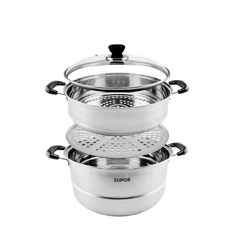 苏泊尔(SUPOR)好帮手不锈钢二层双层复底蒸锅汤锅26cm304不锈钢SZ26B5明火电磁炉通用