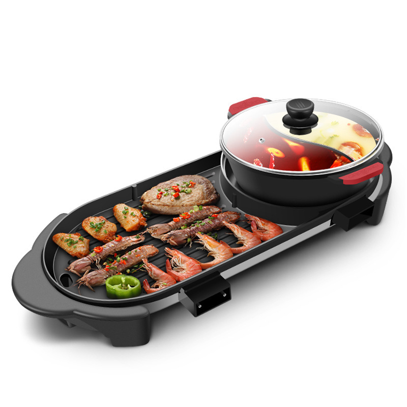 电烧烤炉多功能烤肉炉涮烤一体锅纳丽雅家用电烤炉韩式不粘鸳鸯火锅