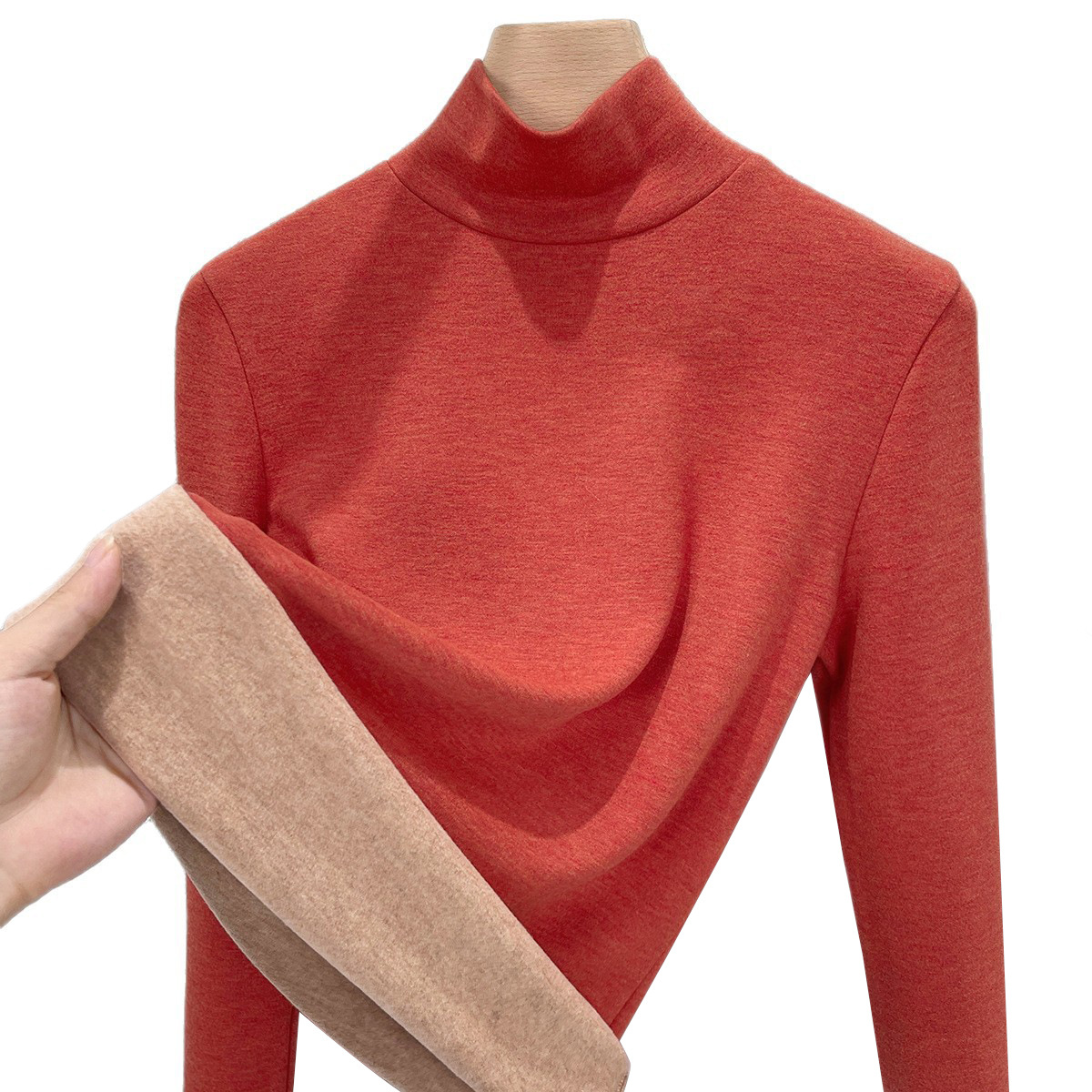 高领打底衫女2025含羊毛蚕丝长袖t恤加厚加绒发热保暖上衣秋衣冬高清大图