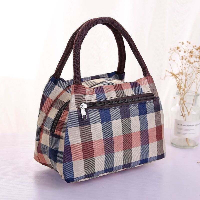 女包帆布格子手提包加厚防水便当包妈咪包小布包牛津布手拎妈妈包方格