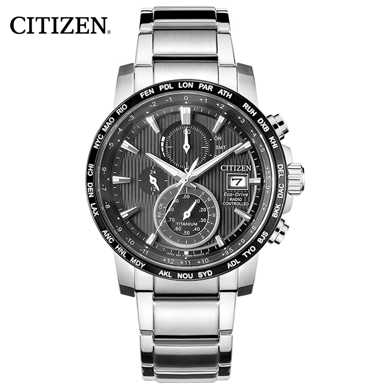 西铁城(CITIZEN)光动能电波万年历多功能休闲商务运动男表AT8154-82E
