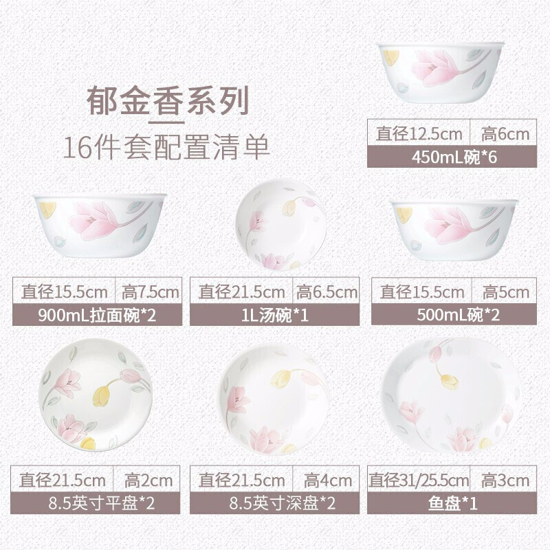 康宁餐具郁金香花色16件套组16B-EC-CS