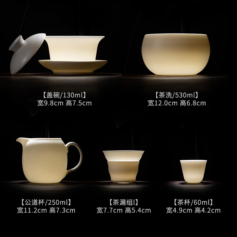 苏氏陶瓷(SUSHI CERAMICS)素烧羊脂玉功夫茶具套装三才盖碗带茶杯洗杯垫德化白瓷大套礼盒装