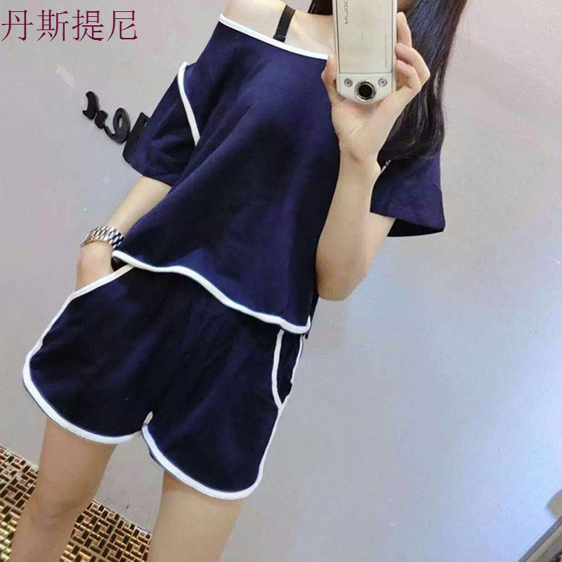 睡衣女夏季套装韩版纯棉短袖清新运动两件套学生宽松可外穿家居服