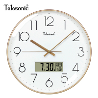天王星(Telesonic)客厅静音挂钟北欧风简约时钟卧室钟表书房餐厅壁钟轻奢创意石英钟 12英寸日历款香槟金【直径30.5厘米】