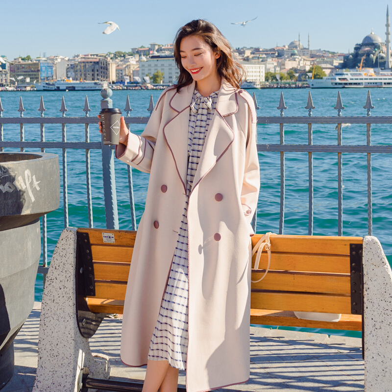 chic中长款风衣女2018春秋韩版宽松收腰过膝长款lulu港风外套