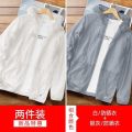 衣男夏季冰丝透气轻薄凉感宽松潮流休闲服男薄款夹克外套 4XL170-200 【两件装】防晒衣-白色+银灰