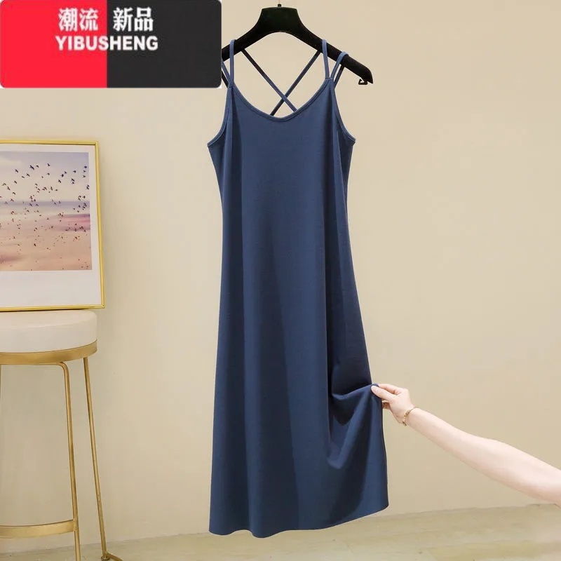 YIBUSHENG季内搭打底吊带连衣裙女中长款小个子性感显瘦无袖背心包臀裙子