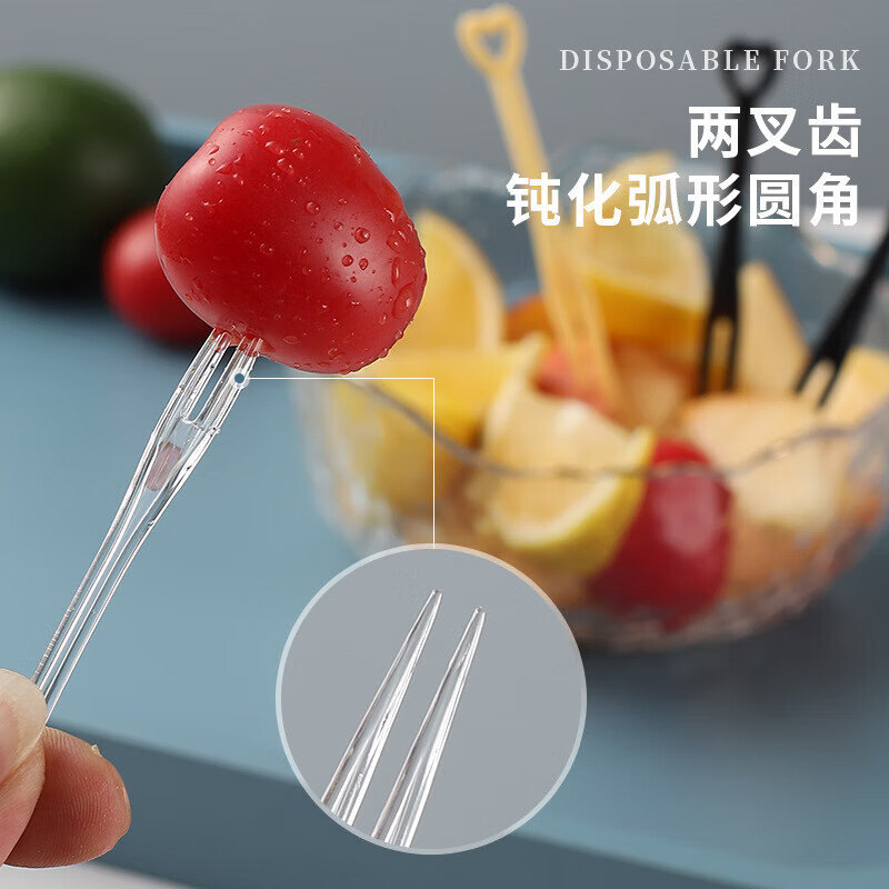 册宣 水果叉一次性叉子500支水果签食品级儿童甜品蛋糕点心透明叉简装高清大图