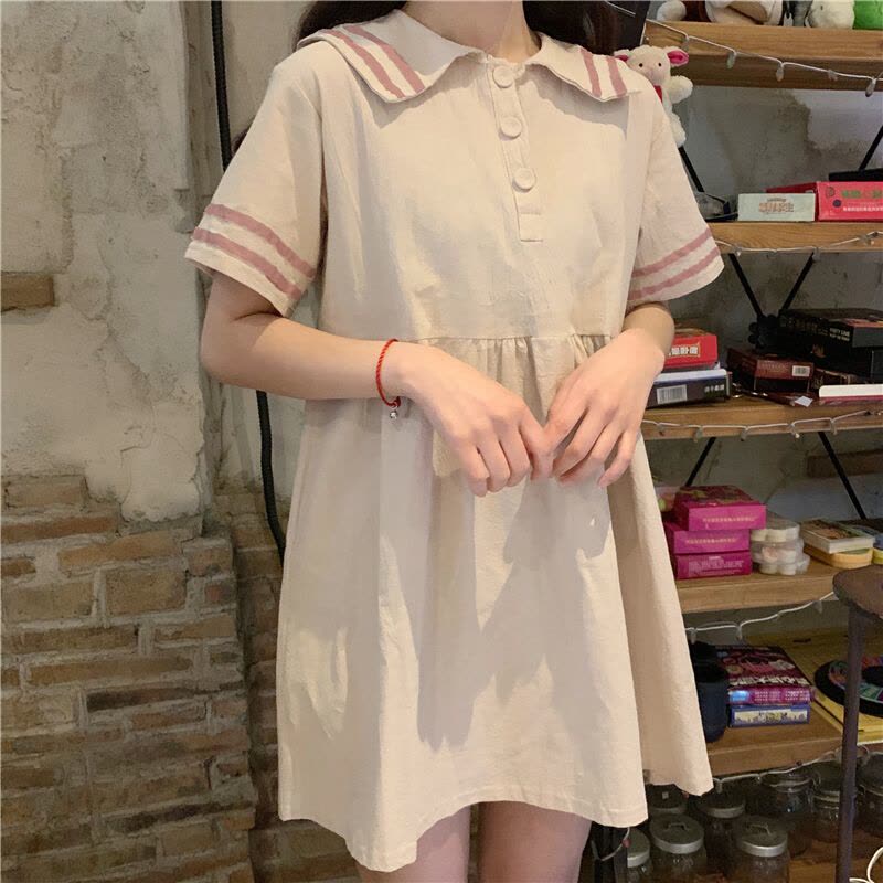 迪鲁奥(DILUAO)孕妇装夏 孕妇连衣裙韩版时尚宽松孕妇裙子娃娃款孕妇裙 中长款孕妇连衣裙F237- 粉红色 均码图片