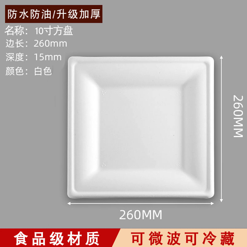 华普思10寸方盘一次性纸盘纸碗甘蔗浆可降解烧烤生日蛋糕盘加厚餐碗圆盘绘画盘子100只起订
