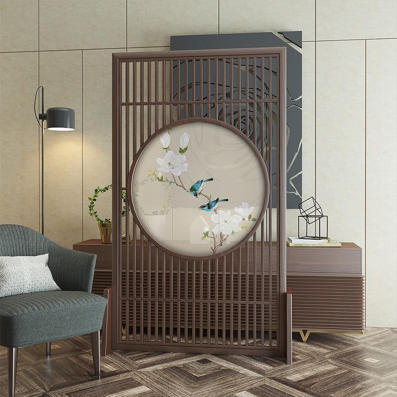 BONJEAN新中式屏风隔断客厅玄关茶室实木镂空座屏简约现代时尚装饰花鸟高清大图