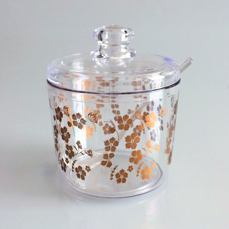 调料盒(配勺)家用套装塑料调料瓶调料罐 辣椒罐饭店味精盐味精盒 330ML印花调味缸 6只装