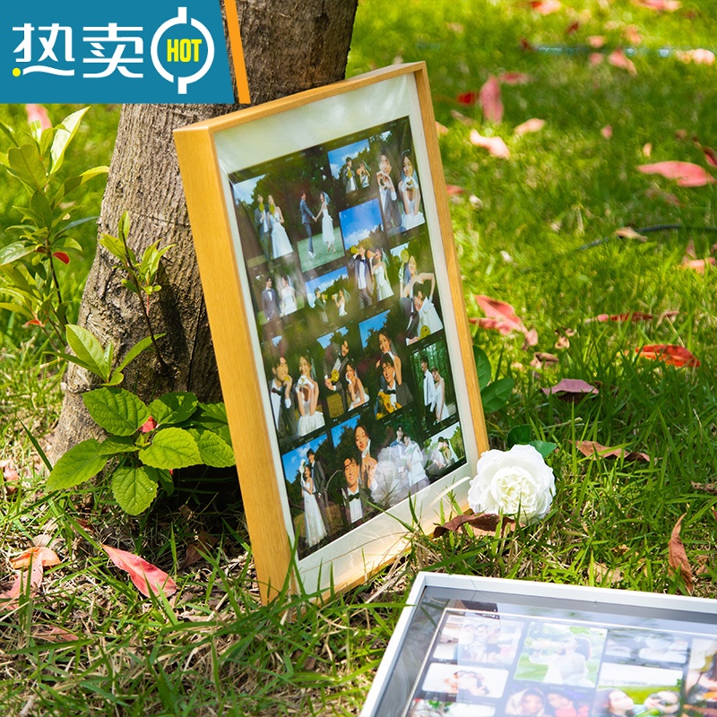 敬平情侣宫格相框diy定制挂墙送闺蜜女朋友家人结婚生日礼物 黑色铝合金 [30*40cm]白色卡纸高清大图