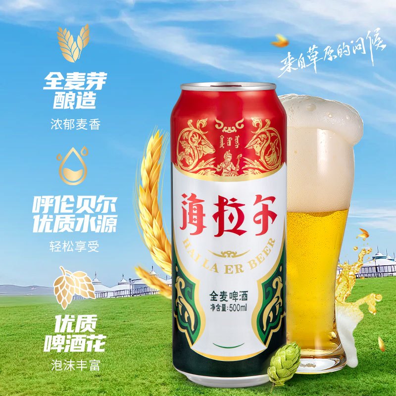 雪花 内蒙古呼伦贝尔 海拉尔啤酒 9度 500mI*12罐 无纺布提手纸箱