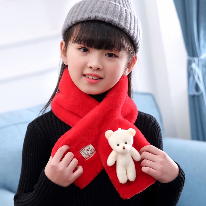 儿童围巾秋冬韩版男童女童围脖加厚毛绒可爱围脖春秋围脖宝宝围巾光板