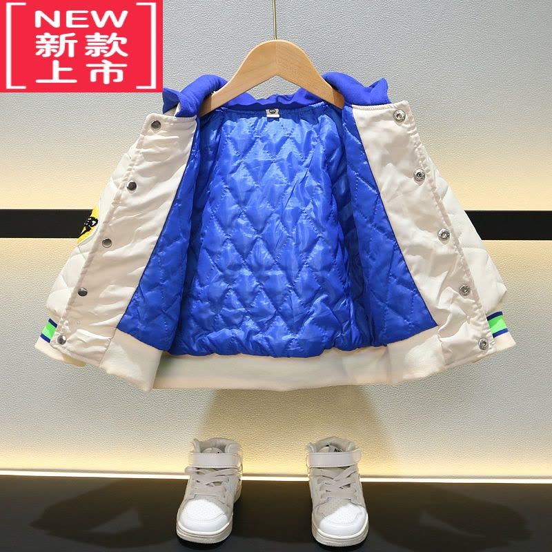 可莉允男童夹棉棒球服连帽2022新款男孩棉服薄棉痞帅加厚儿童外套秋冬装图片