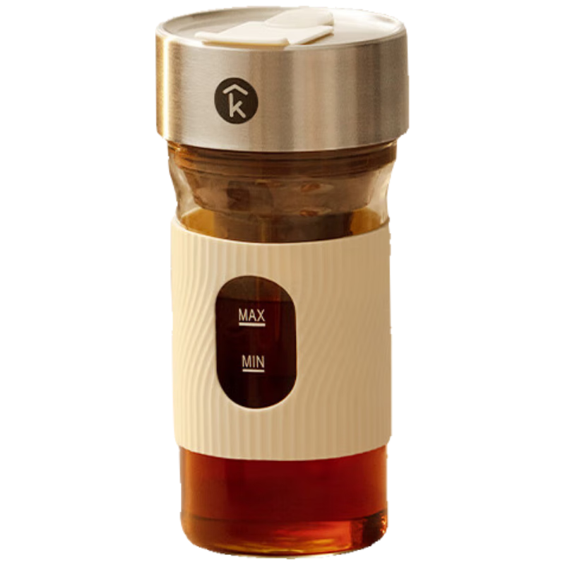 科西 CK-CB1咖啡冷萃杯便携随行冷萃咖啡壶 冷萃壶玻璃冷泡瓶便捷式冲茶器冷萃壶600ml燕麦色