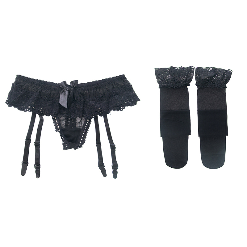 suntek欧美吊带袜套装黑丝袜性感情趣蕾丝吊带丝袜渔网袜吊袜带女长筒