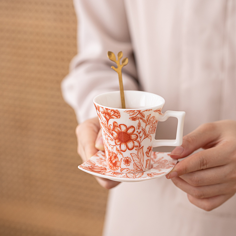 苏氏陶瓷(SUSHI CERAMICS)咖啡杯蝶勺百花高档精致陶瓷杯子轻奢高级感下午茶具盒装礼物