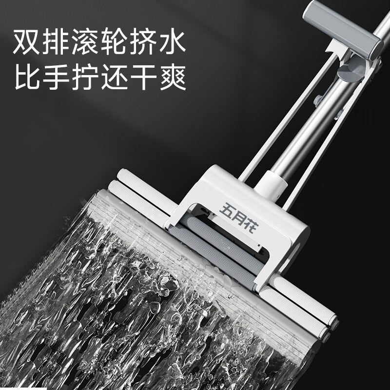 五月花海绵拖把38CM家用一拖净免手洗2024滚轮挤水胶棉墩布拖布棉头2个高清大图