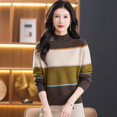 鄂尔多斯羊绒衫女100纯山羊绒半高领加厚套头打底2023冬新款羊绒针织毛衣半高领100纯山羊绒衫女中领宽松加厚毛衣 2335咖啡 XL