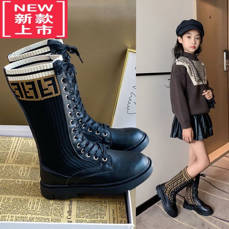 可莉允女童靴子2022春秋冬季新款加绒长筒单儿童鞋子马丁靴高筒大童图片