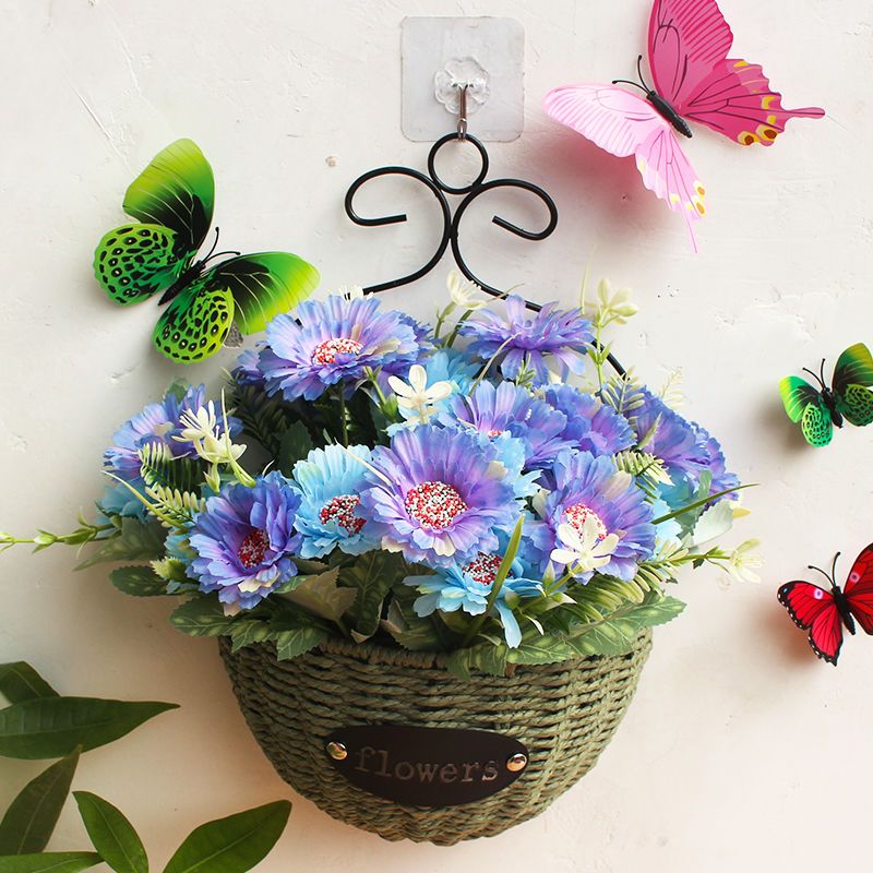 草绿篮不含花墙壁装饰花篮悬挂式花盆仿真花假花墙上花盆挂件卧室影视