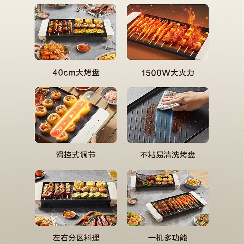 苏泊尔(SUPOR)烧烤炉烤肉锅电烤盘家用多功能大功率轻油少烟大容量4-6人不粘电烤盘烤肉机GJ4025P806 机械款高清大图