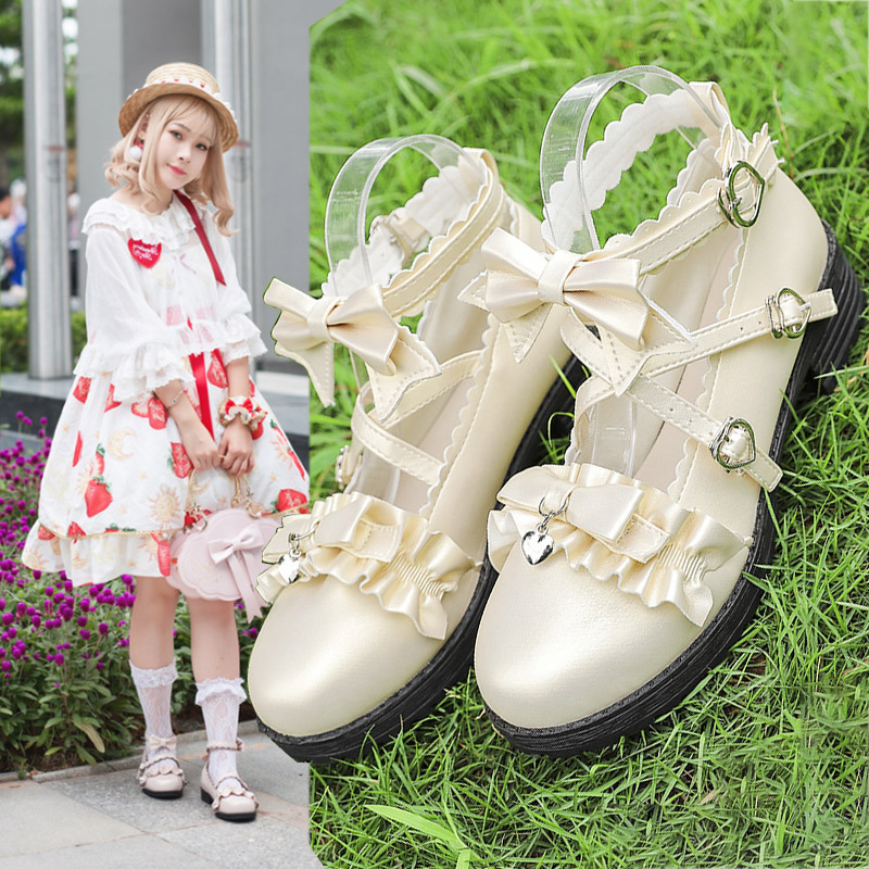 述雅鞋子日系洛丽塔中跟女软妹浅口萝莉小皮鞋