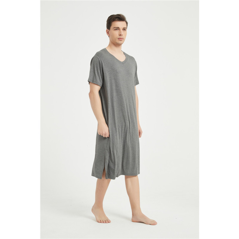 凉爽男士睡裙睡袍男夏季薄款冰丝莫代尔睡衣男长款短袖宽松加大码