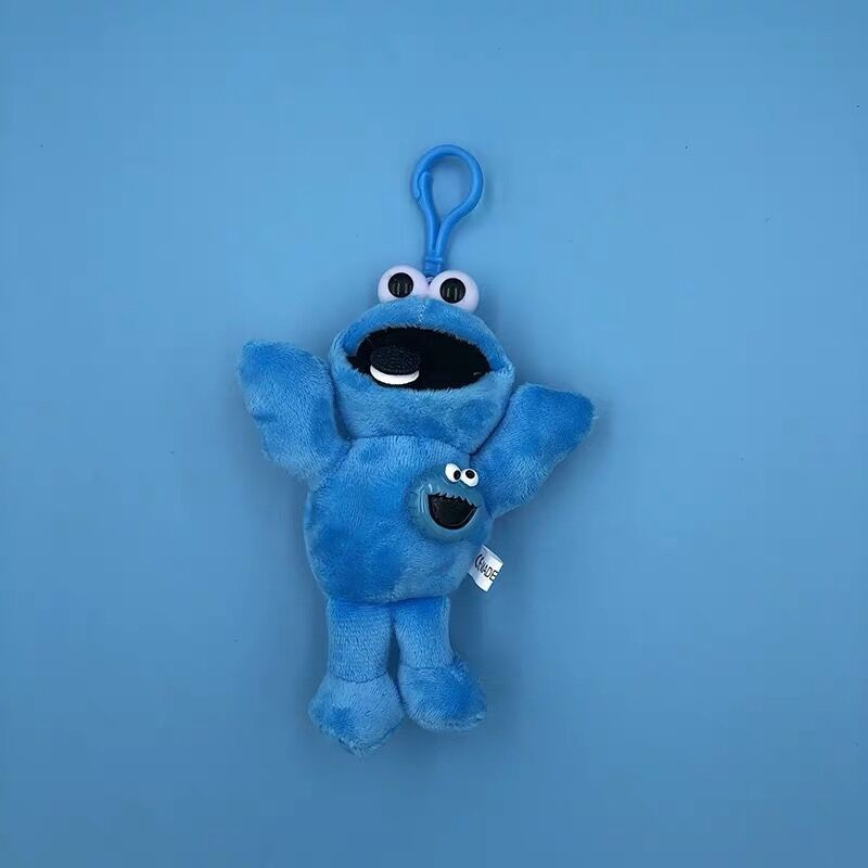 蓝色艾莫公仔芝麻街玩偶ins女可爱kaws包包情侣挂件钥匙扣挂饰卡通