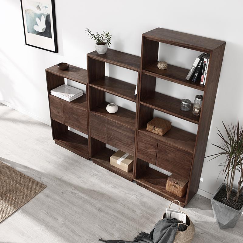 黑胡桃木书柜实木书架落地新中式隔断柜北欧置物架收纳柜原木定制_1_33 胡桃木/70X30X1830.6-0.8米宽