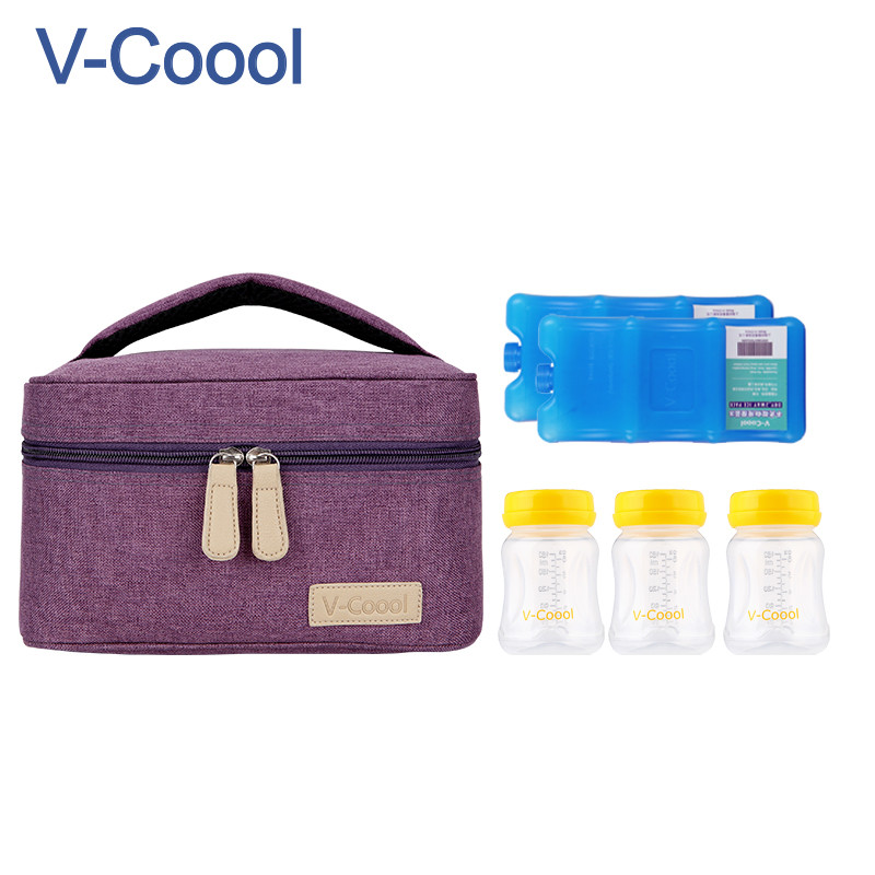 V-Coool 小号母乳保鲜包 迷你背奶包 保温保鲜 紫色 2个干式蓝冰 3个宽口PP储奶瓶高清大图