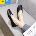 聚范单鞋女2024新款春季百搭晚晚低跟平底仙女软皮方头一脚蹬豆豆瓢鞋 黑色 38