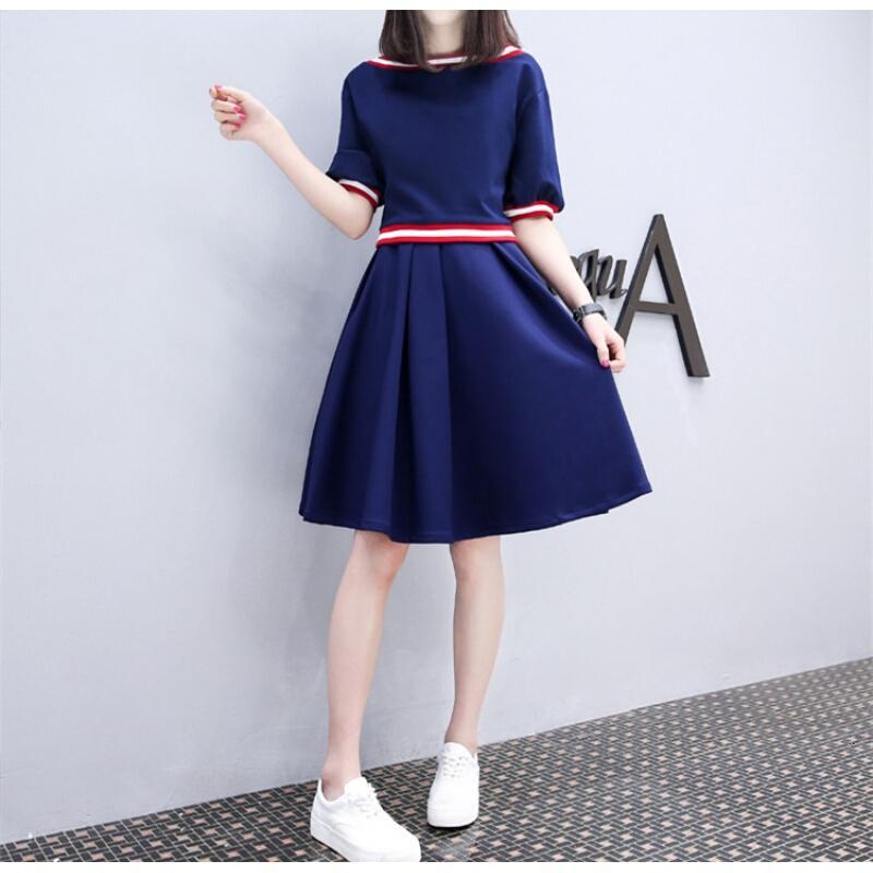 胖人显瘦衣服2018肥胖妹妹加肥加大码连衣裙胖mm夏季韩版女装深蓝色