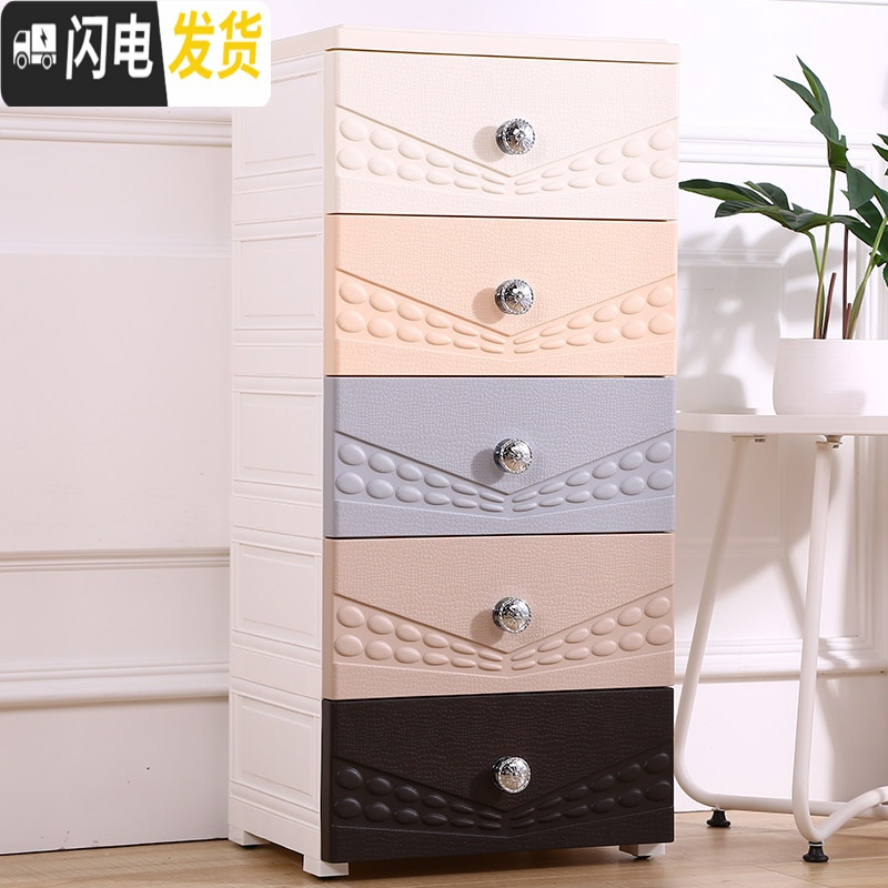 三维工匠宝宝抽屉式收纳柜子多层卡通婴儿童玩具储物柜简易塑料衣柜五斗柜高清大图