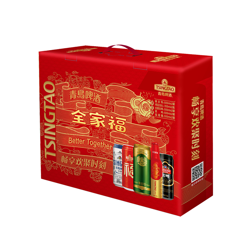 青岛啤酒(TSINGTAO) 全家福礼盒5款单品组合10听混合啤酒 官方自营