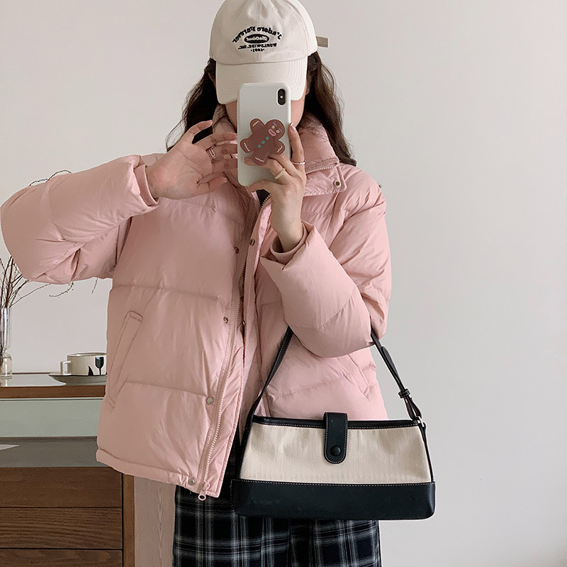 羽绒棉衣棉服女新款冬季韩版黑色小个子加绒短款立领面包服外套女高清大图