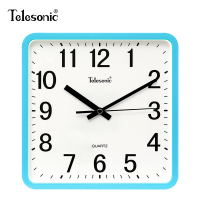 天王星(Telesonic)时尚方形挂钟简约客厅石英钟方盘创意现代居家静音卧室书房时钟表 9英寸蓝色【边长22.3厘米】