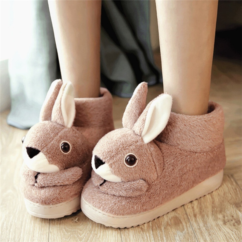 bomina卡通动物兔子棉拖鞋冬季厚底保暖鞋月子棉鞋毛拖鞋女高帮居家居