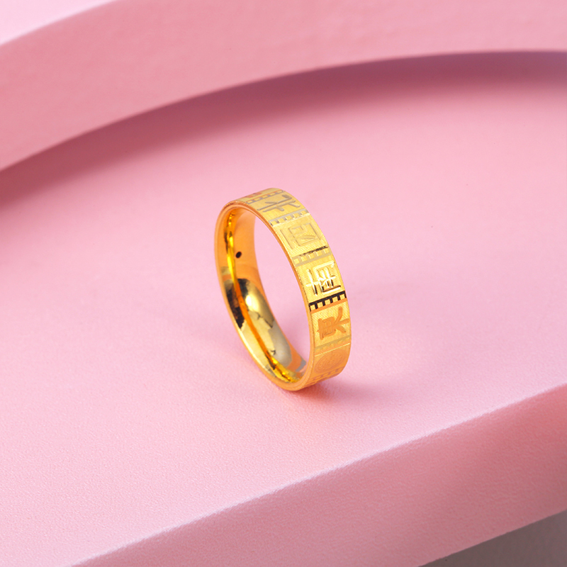 新金珠宝黄金戒指女足金国潮麻将戒子发5d硬金女戒宽版纯金指环1042