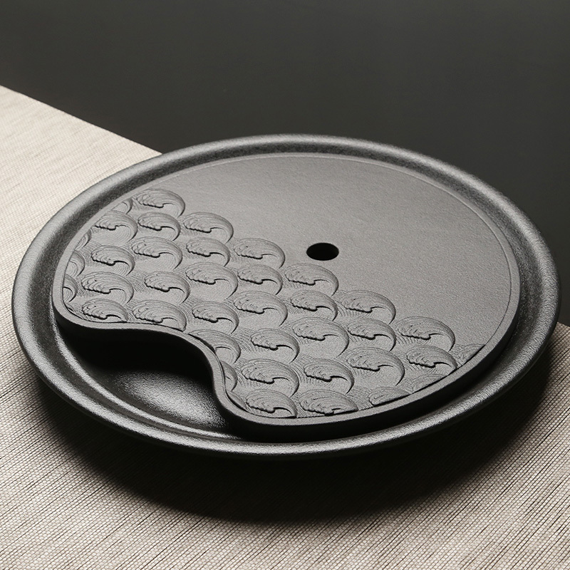 苏氏陶瓷(SUSHI CERAMICS)办公家居简易茶盘禅黑日出陶瓷茶盘 直径35cm